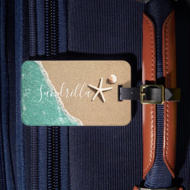 Étiquette À Bagage Hawaii bleu océan & plage de sable photo nom perso (Insitu Rectoal 4)