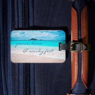 Étiquette À Bagage Hawaii Tropical Beach Peace Love Sandy Pieds Scrip