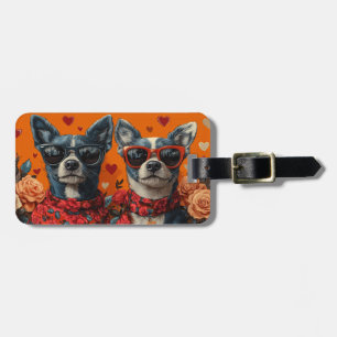 Étiquette À Bagage Heeler bleu avec coeur Roses Saint-Valentin