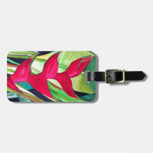 Étiquette À Bagage Heliconia Lobster Claw fleur d'aquarelle tropicale
