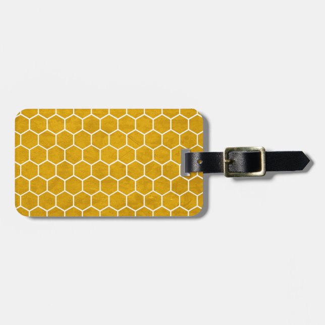Étiquette À Bagage Hexagone Motif Hexagon Jaune (Devant horizontal)