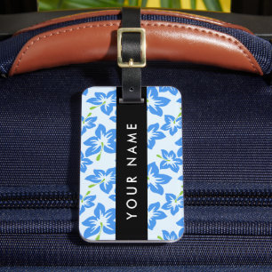 Étiquette À Bagage Hibiscus bleu, Fleurs bleues, Votre nom