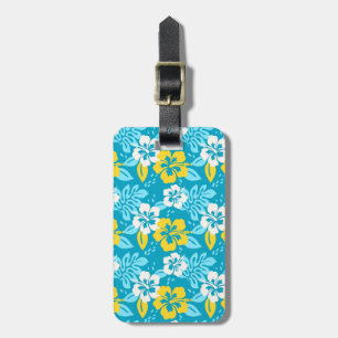 Étiquette À Bagage Hibiscus hawaïen bleu motif floral