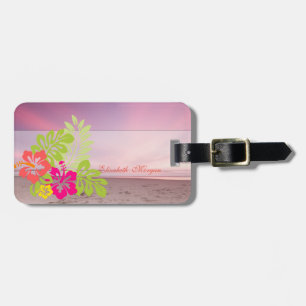 Étiquette À Bagage Hibiscus hawaïens de Sunset Beach Tropical