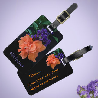 Étiquette À Bagage Hibiscus Orange Clair Tropical Personnalisable Noi