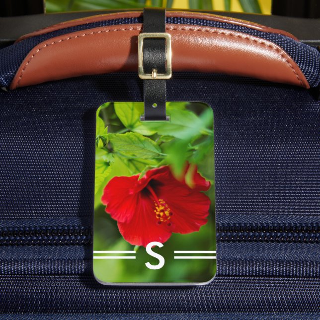 Étiquette À Bagage Hibiscus Red Hawaii Fleur tropicale + Initiales (Insitu Rectoal 2)
