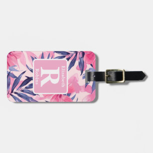 Étiquette À Bagage Hibiscus rose tropical personnalisé Monogramme