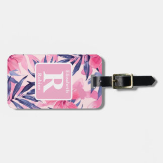 Étiquette À Bagage Hibiscus rose tropical personnalisé Monogramme