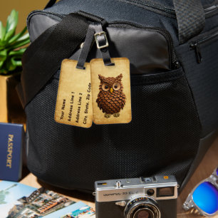 Étiquette À Bagage Hibou Cône de Pin