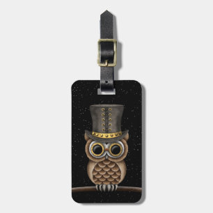Étiquette À Bagage Hibou mignon de Steampunk sur une branche avec des