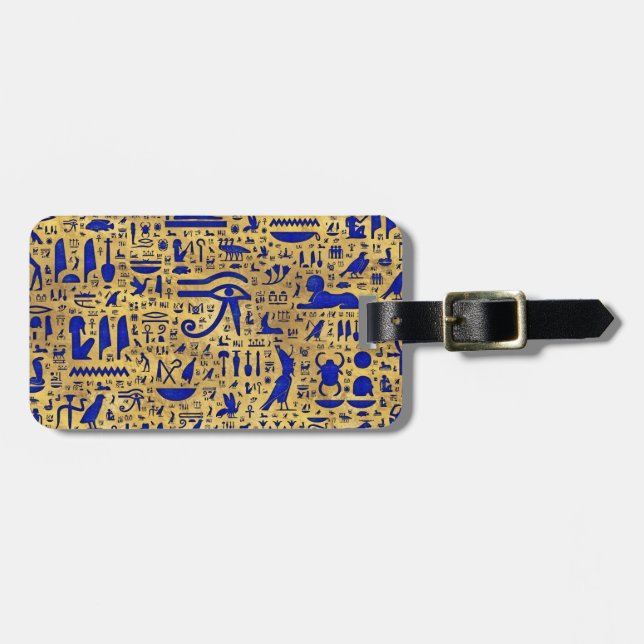 Étiquette À Bagage Hiéroglyphe égyptien Lapis Lazuli et Gold (Devant horizontal)