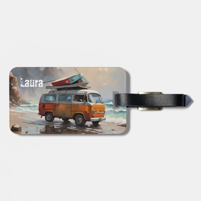 Étiquette À Bagage Hippie Van Seascape Voyageur Mood Art (Dos horizontal)