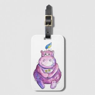 Étiquette À Bagage Hippo mignon violet blanc