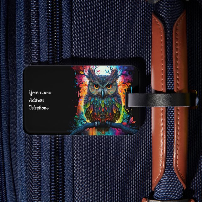 Étiquette À Bagage Hippy Owl, Imaginaire psychédélique (Verso Insitu 2)