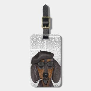 Étiquette À Bagage Hipster Dachshund Noir et Tan