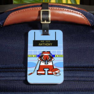 Étiquette À Bagage Hockey sur glace initial personnalisé