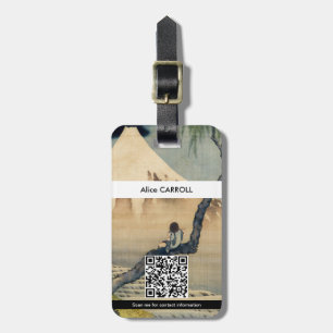 Étiquette À Bagage Hokusai - Garçon regardant le Mont Fuji - QR Code