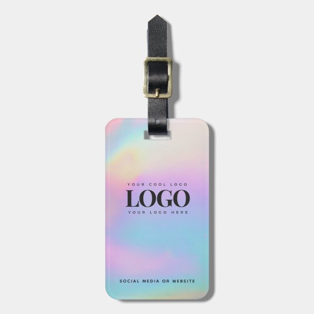 Étiquette À Bagage Holographe Iridescente Logo de l'entreprise Busine (Devant Vertical)