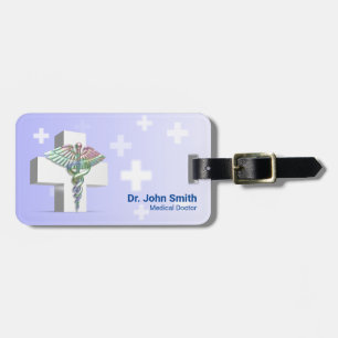Étiquette À Bagage Holographique Médicale 3D Caduceus Croix blanche