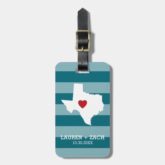 Étiquette À Bagage Home State Map Art - Mariage personnalisé Texas (Devant Vertical)