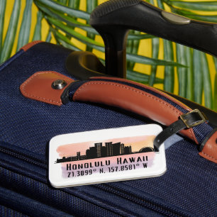 Étiquette À Bagage Honolulu Skyline Latitude et Longitude