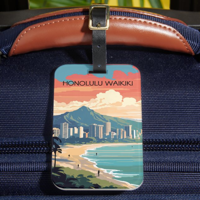 Étiquette À Bagage Honolulu Waikiki Beach Hawaii Panorama (Insitu Rectoal 2)