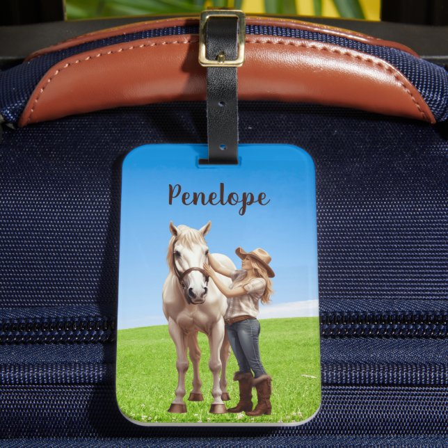Étiquette À Bagage Horse Girl Horseback équitation Meadow Personnalis (Insitu Rectoal 2)