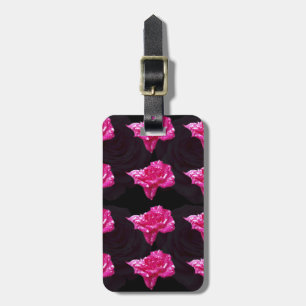 Étiquette À Bagage Hot Pink And Black Layer Rose Pattern,