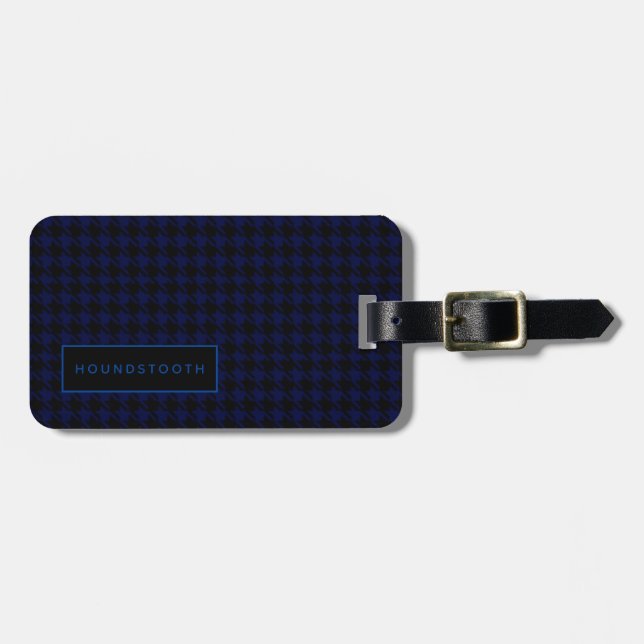 Étiquette À Bagage Houndstooth personnalisé Blue Black Him Bagage (Devant horizontal)