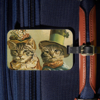Étiquette À Bagage Humour Vintage, Chat marié mariée victorienne en c