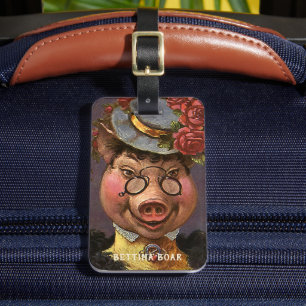 Étiquette À Bagage Humour Vintage, Dame Cochon Victorienne Ridicule e
