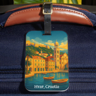 Étiquette À Bagage Hvar Croatie Coloré Voyage Artistique Vintage