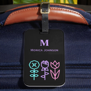 Étiquette À Bagage Icône minimaliste de fleur mûre Nom du monogramme 