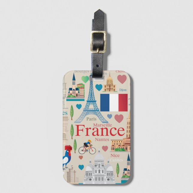 Étiquette À Bagage Icônes mignonnes de la France (Devant Vertical)