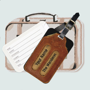 Étiquette À Bagage ID en cuir vintage en faux âge Brown