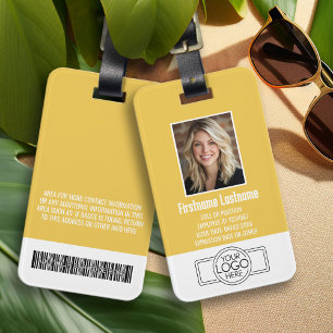 Étiquette À Bagage ID photo employé moderne jaune, logo professionnel