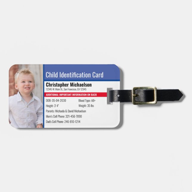 Étiquette À Bagage Identification de l'enfant photo d'une allergie d' (Devant horizontal)
