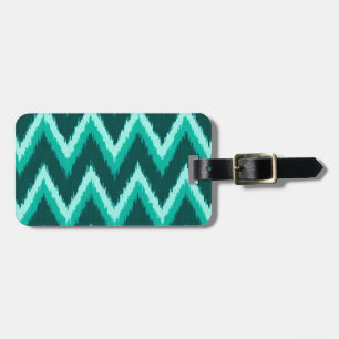Étiquette À Bagage Ikat Chevron Stripes - Turquoise, Turquoise et Aqu