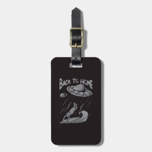Étiquette À Bagage illustration d'alien ufo surfant avec retour à la