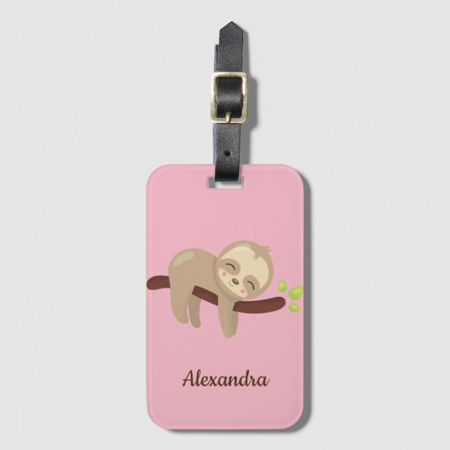 Étiquette À Bagage Illustration d'animal mignon sur rose monogrammé (Devant Vertical)