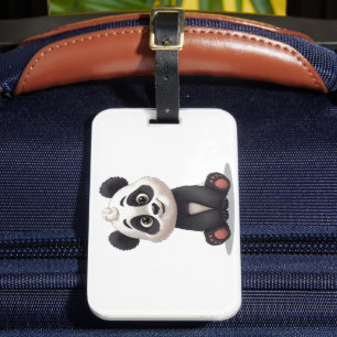Étiquette À Bagage Illustration de dessin animé d'ours panda assis
