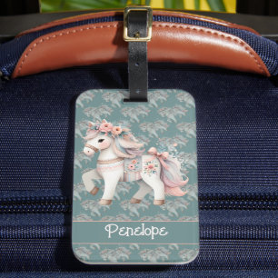 Étiquette À Bagage Illustration de l'Imaginaire Floral Pastel Horse