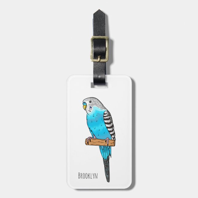 Étiquette À Bagage Illustration de l'oiseau bleu budgerigar (Devant Vertical)