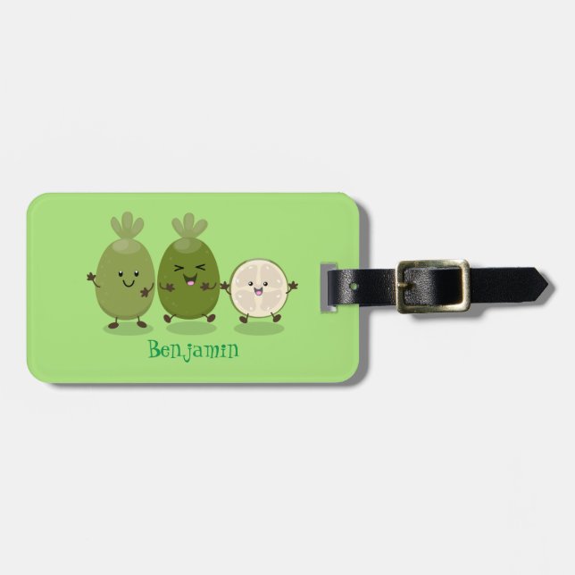Étiquette À Bagage Illustration de mignonne guava feijoa (Devant horizontal)
