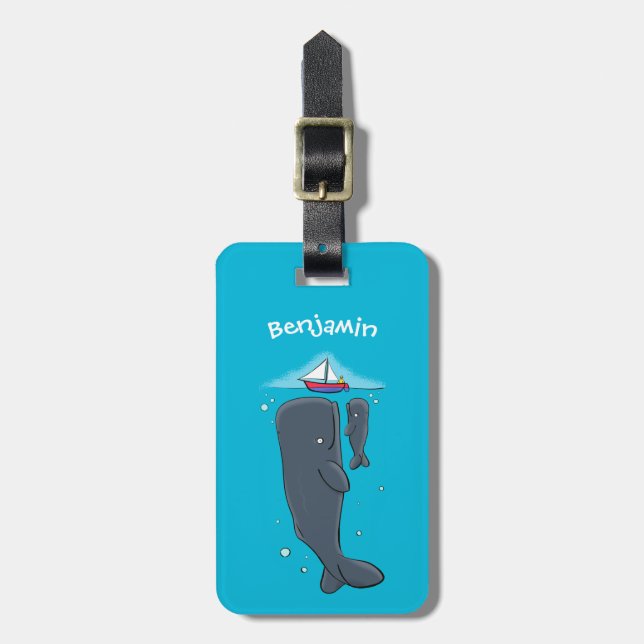 Étiquette À Bagage Illustration de mignons baleines et voiliers (Devant Vertical)