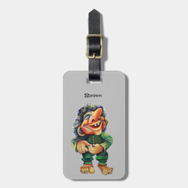 Étiquette À Bagage Illustration de troll drôle scandinave aquarelle (Devant Vertical)
