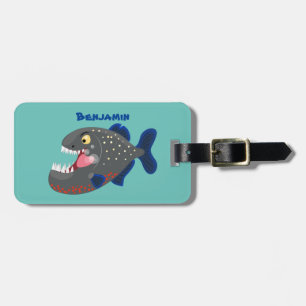 Étiquette À Bagage Illustration drôle de piranha affamée