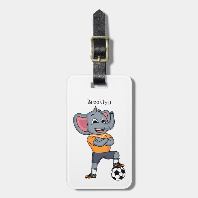 Étiquette À Bagage Illustration du joueur de football éléphant (Devant Vertical)