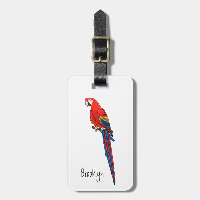 Étiquette À Bagage Illustration du perroquet de macaw Scarlet (Devant Vertical)