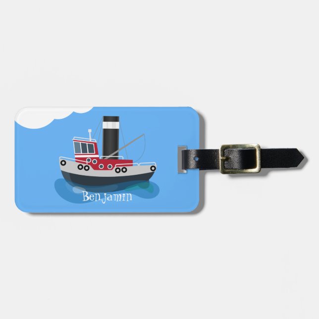 Étiquette À Bagage Illustration d'un bateau à chalutier mignon (Devant horizontal)
